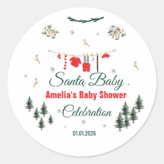 Pegatina Redonda Santa Baby Tema de Cumpleaños de Navidad para Baby