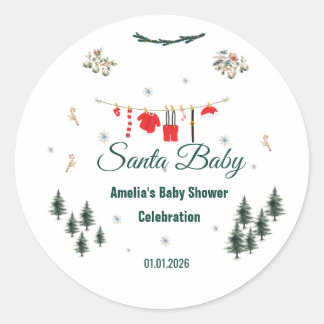Pegatina Redonda Santa Baby Tema de Fiesta de Bebé Navidad