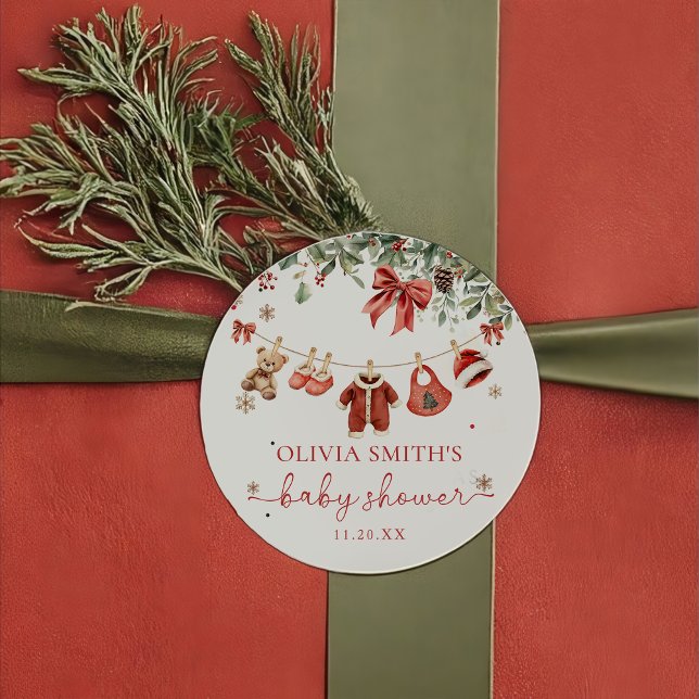 Pegatina Redonda Santa Baby Winter Christmas Baby Shower Sticker  (Subido por el creador)