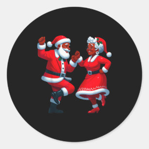 Pegatina Redonda Santa bailando Navidad negra afroamericana señora