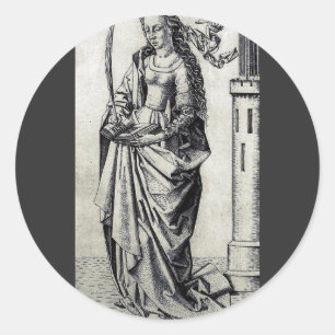 Pegatina Redonda Santa Bárbara y su torre