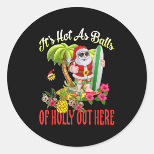 Pegatina Redonda Santa Beach En Caliente Como De Navidades Holly Fu