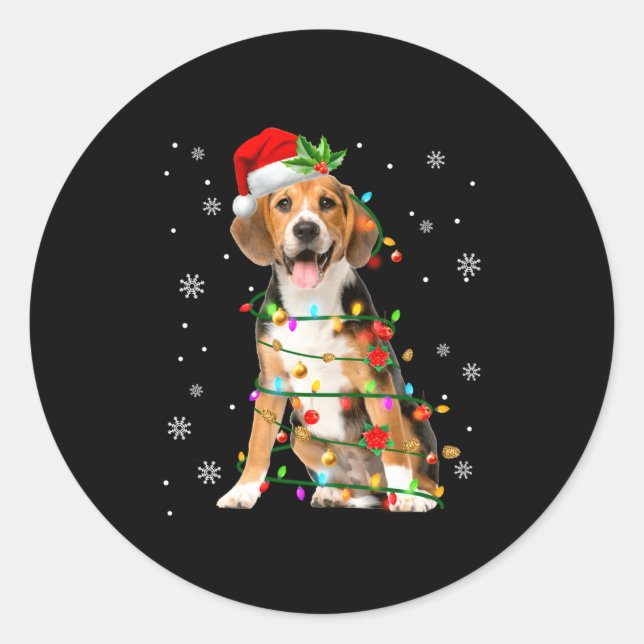 Pegatina Redonda Santa Beagle Christmas Lights Xmas Dog Lover Men W (Anverso)
