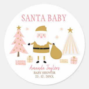 Pegatina Redonda Santa Bebé, Navidades Baby Shower