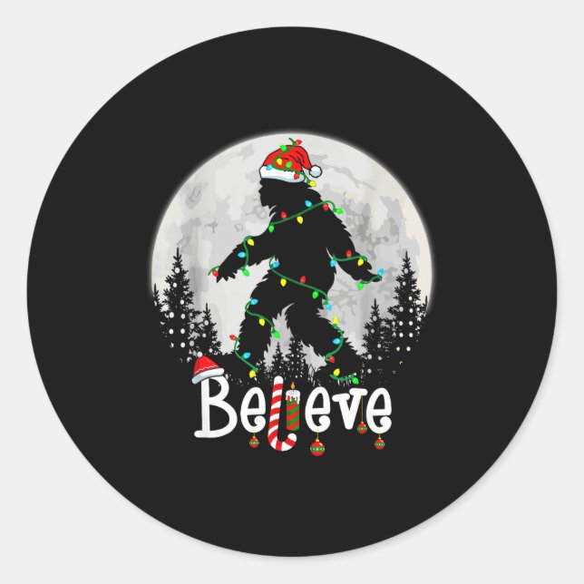 Pegatina Redonda Santa Bigfoot Christmas Sasquatch Believe Xmas Men (Anverso)
