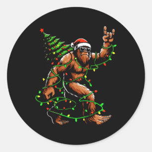 Pegatina Redonda Santa Bigfoot Christmas Tree Xmas enciende Funny S