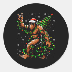 Pegatina Redonda Santa Bigfoot Christmas Tree Xmas enciende Funny S