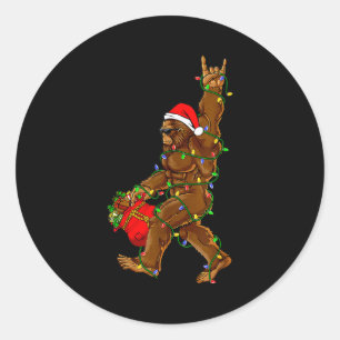 Pegatina Redonda Santa Bigfoot Luces de Navidad Divertido Sasquatch