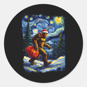 Pegatina Redonda Santa Bigfoot Navidad Divertido Sasquatch Cree Va