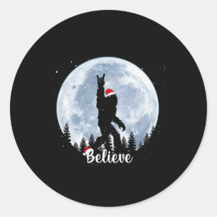 Pegatina Redonda Santa Bigfoot Navidad Rock Roll Sasquatch Cree