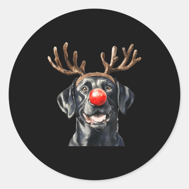 Pegatina Redonda Santa Black Labrador Christmas Black Labrador Dog  (Anverso)
