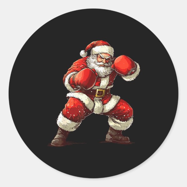 Pegatina Redonda Santa Boxing Xmas Mma Muay Thai Lover Boxer Christ (Anverso)