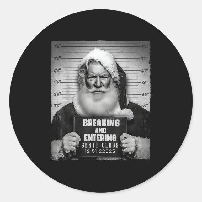 Pegatina Redonda Santa Breaking Entering Mugshot Funny Christmas Ho (Anverso)
