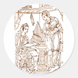 Pegatina Redonda Santa Cecilia con Santa Catalina de Alejandría
