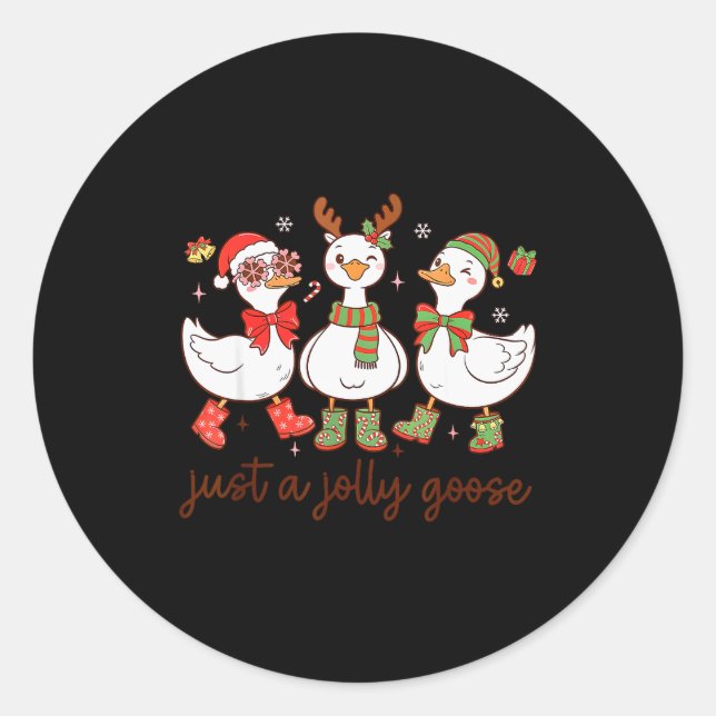 Pegatina Redonda Santa Christmas Goose Just A Jolly Goose Kids Boys (Anverso)