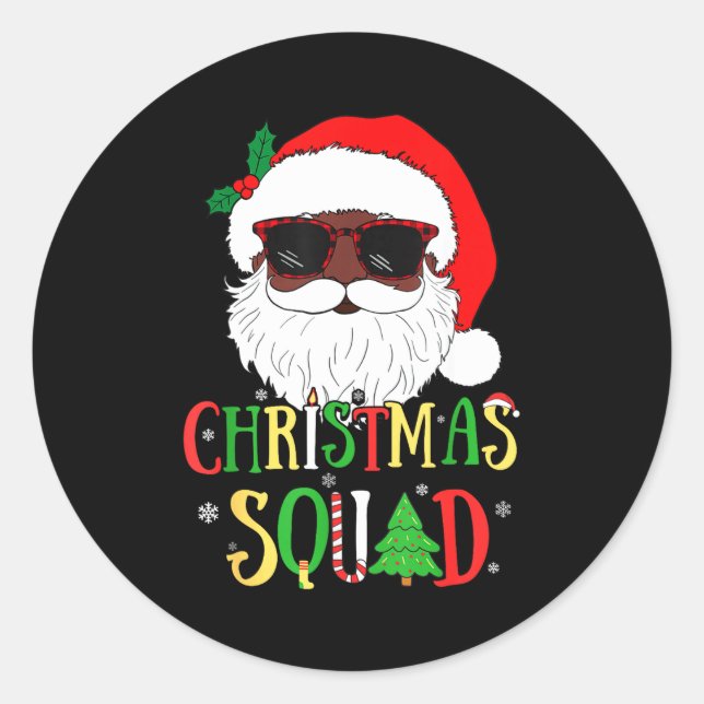 Pegatina Redonda Santa Christmas Squad Black Men African American P (Anverso)