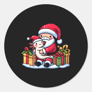 Pegatina Redonda Santa Claus Abraza A Los Navidades De Axolotl Fami