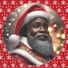 Pegatina Redonda Santa Claus, afroamericano, Navidades de arte digi