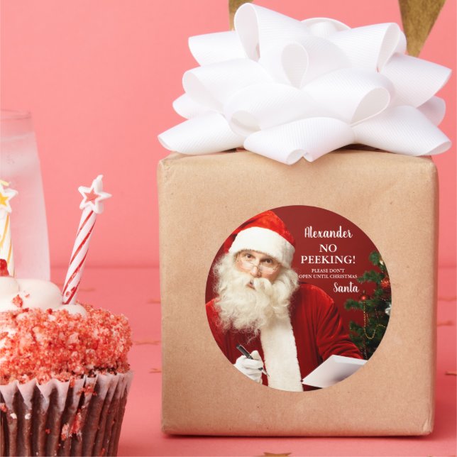 Pegatina Redonda Santa Claus AÑADE NOMBRE Sin Ronda de búsqueda (Fiesta)