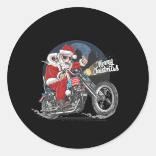 Pegatina Redonda Santa Claus Biker Navidades de motocicletas con ba
