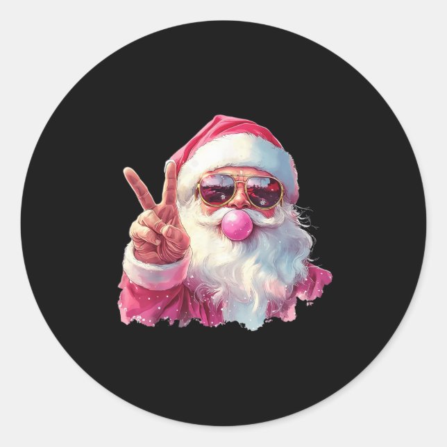 Pegatina Redonda Santa Claus Blowing Bubble Gum Nk Sungles Christma (Anverso)