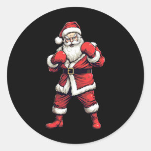 Pegatina Redonda Santa Claus Boxeador Boxeo Kickboxing Navidad Xmas
