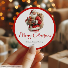 Pegatina Redonda Santa Claus Christmas Gift Label Sticker Template