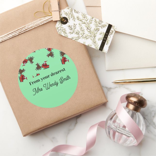 Pegatina Redonda Santa Claus con astucia en lo verde (Regalar)