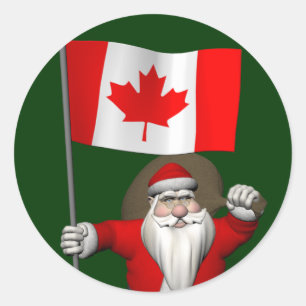 Pegatina Redonda Santa Claus Con El Fin De Canadá
