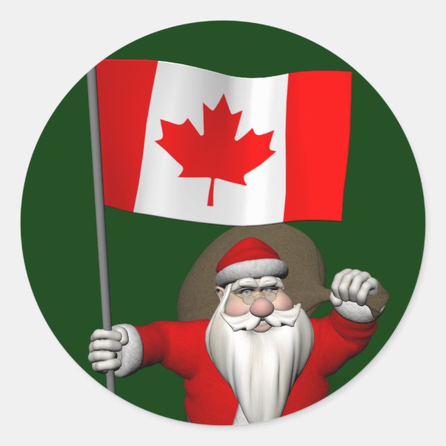 Pegatina Redonda Santa Claus Con El Fin De Canadá (Anverso)