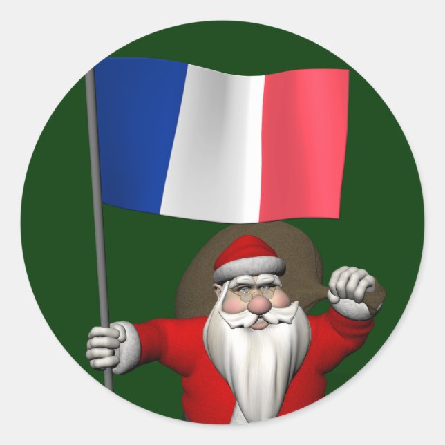 Pegatina Redonda Santa Claus Con El Fin De Francia (Anverso)