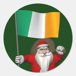 Pegatina Redonda Santa Claus Con El Fin De Irlanda