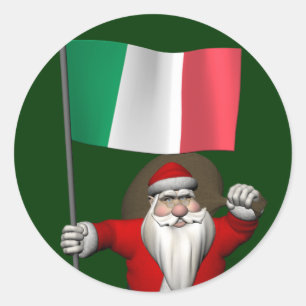 Pegatina Redonda Santa Claus Con El Fin De Italia