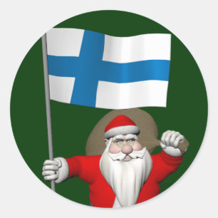 Pegatina Redonda Santa Claus Con El Firme De Finlandia