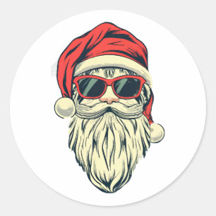 Pegatina Redonda santa claus con gafas