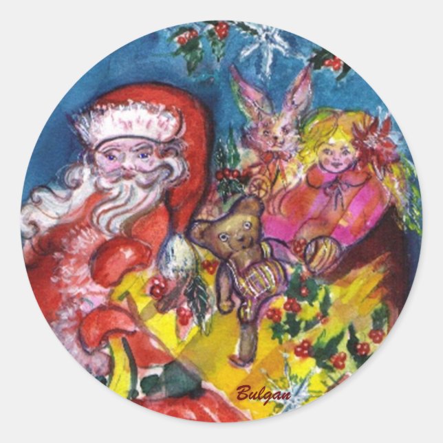 PEGATINA REDONDA SANTA CLAUS CON REGALOS (Anverso)