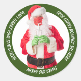 Pegatina Redonda Santa Claus con Sanitizer 2020