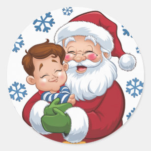 Pegatina Redonda Santa Claus con un niño en sus Navidades de Papás