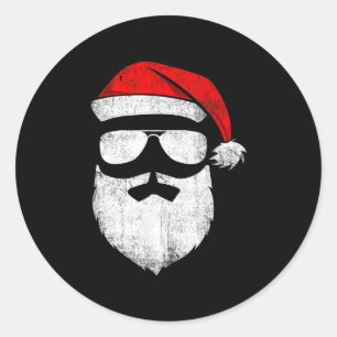 Pegatina Redonda santa claus divertido cara gafas de sol con barba 