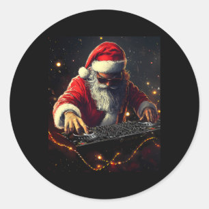 Pegatina Redonda Santa Claus Dj Hip Hop Navidades musicales se divi