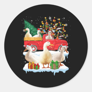 Pegatina Redonda Santa Claus Duck Ride Red Truck Xmas Tree Christma