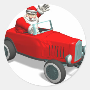 Pegatina Redonda Santa Claus En Hot Rod
