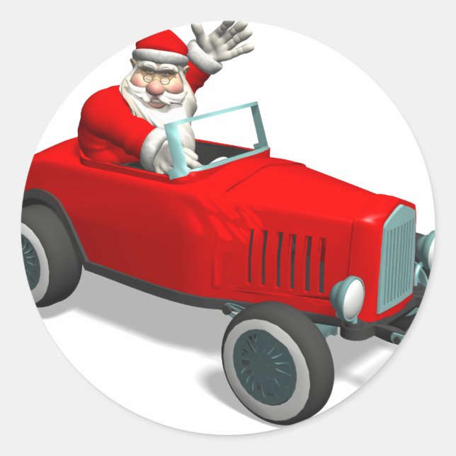 Pegatina Redonda Santa Claus En Hot Rod (Anverso)