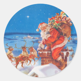 Pegatina Redonda Santa Claus en la noche antes de los Navidades