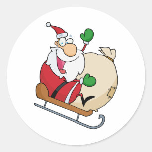Pegatina Redonda Santa Claus en Sleigh