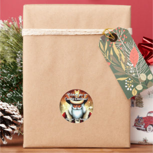 Pegatina Redonda Santa Claus en un Navidad Gorra occidental