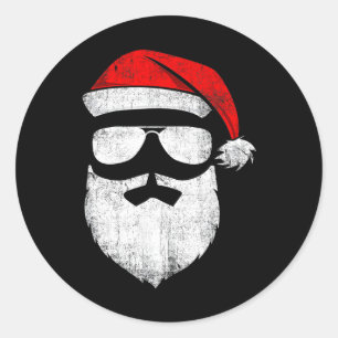 Pegatina Redonda Santa Claus Enfrenta Gafas De Sol Con La Barba Gor