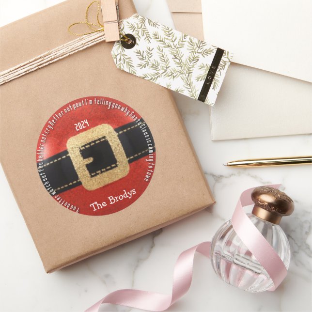 Pegatina Redonda Santa Claus está llegando a la ciudad (Regalar)