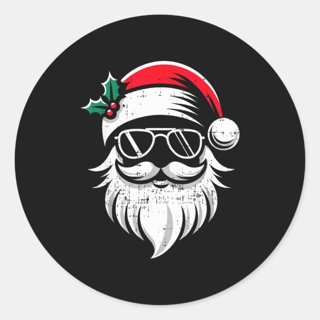 Pegatina Redonda Santa Claus Face Sungles With Hat Beard Christmas  (Anverso)