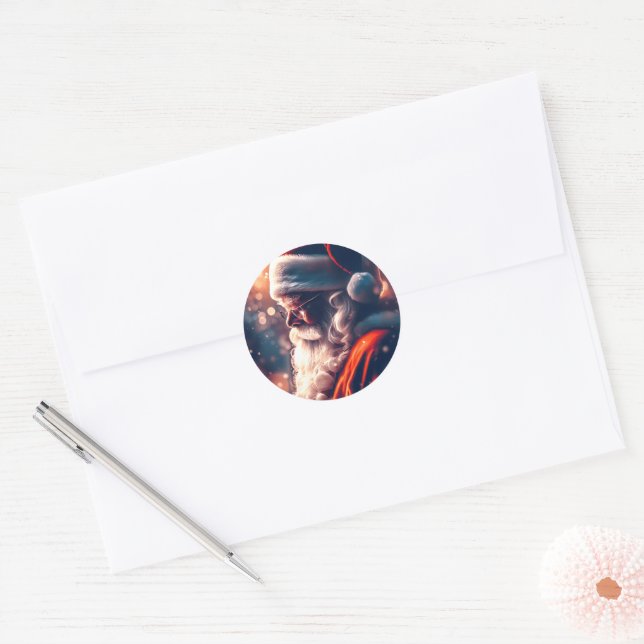 Pegatina Redonda Santa Claus Feliz Navidad (Sobre)